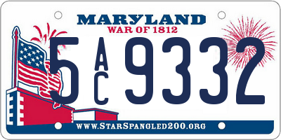 MD license plate 5AC9332