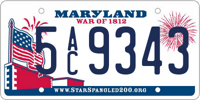 MD license plate 5AC9343