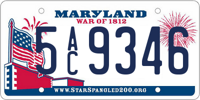 MD license plate 5AC9346