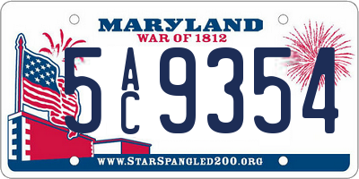 MD license plate 5AC9354
