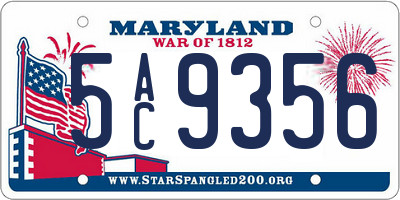 MD license plate 5AC9356