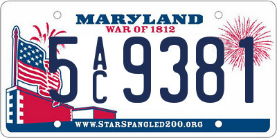 MD license plate 5AC9381
