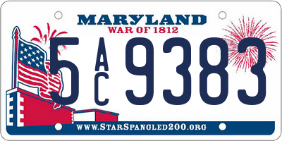 MD license plate 5AC9383