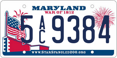 MD license plate 5AC9384