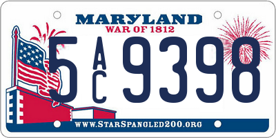 MD license plate 5AC9398