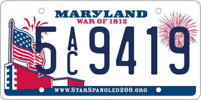 MD license plate 5AC9419