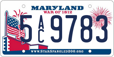MD license plate 5AC9783