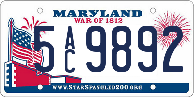 MD license plate 5AC9892