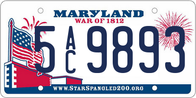 MD license plate 5AC9893