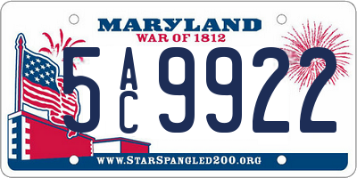 MD license plate 5AC9922