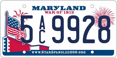 MD license plate 5AC9928