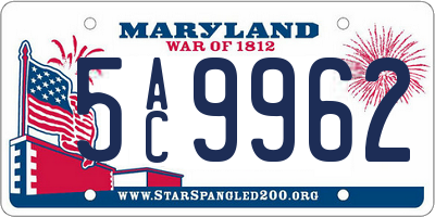 MD license plate 5AC9962