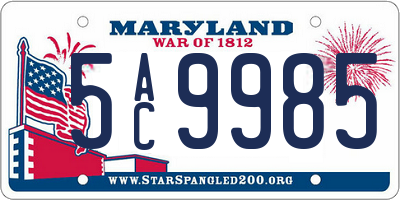 MD license plate 5AC9985