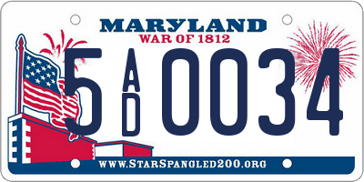 MD license plate 5AD0034