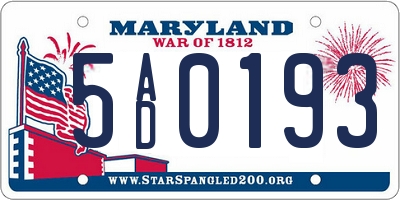 MD license plate 5AD0193