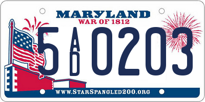 MD license plate 5AD0203