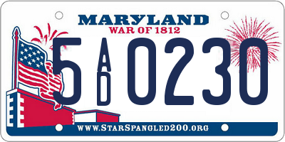 MD license plate 5AD0230