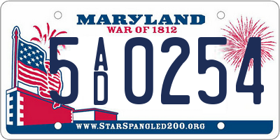 MD license plate 5AD0254