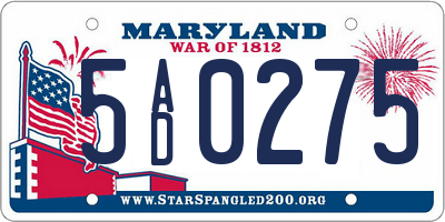 MD license plate 5AD0275