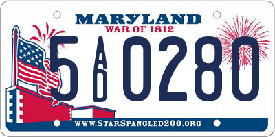 MD license plate 5AD0280