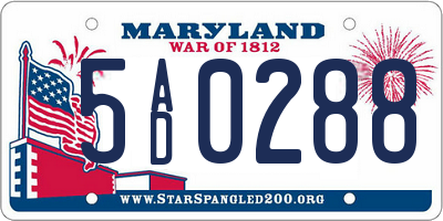 MD license plate 5AD0288