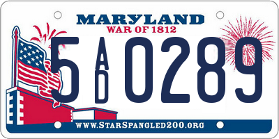 MD license plate 5AD0289