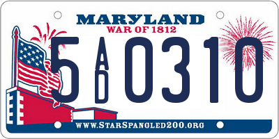 MD license plate 5AD0310