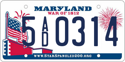 MD license plate 5AD0314