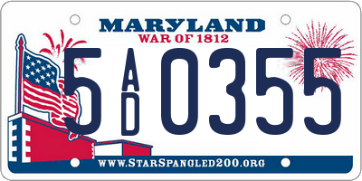 MD license plate 5AD0355