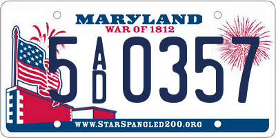 MD license plate 5AD0357