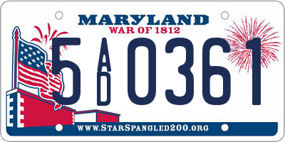 MD license plate 5AD0361