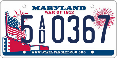 MD license plate 5AD0367