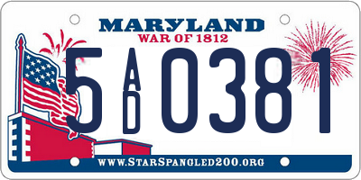 MD license plate 5AD0381