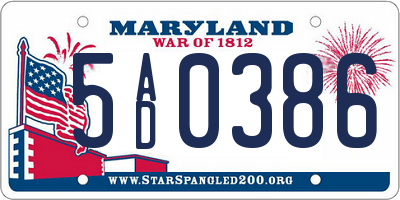 MD license plate 5AD0386
