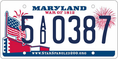 MD license plate 5AD0387