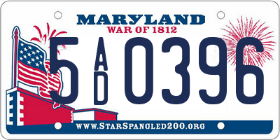 MD license plate 5AD0396