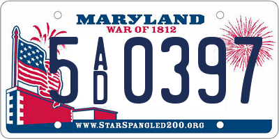 MD license plate 5AD0397