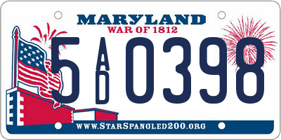 MD license plate 5AD0398