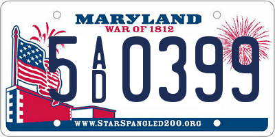MD license plate 5AD0399