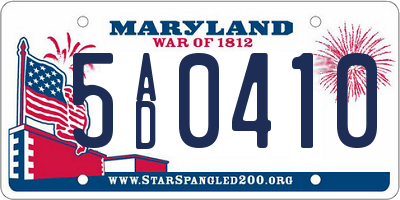 MD license plate 5AD0410