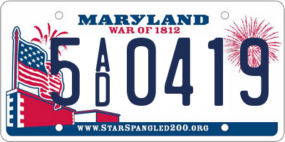 MD license plate 5AD0419