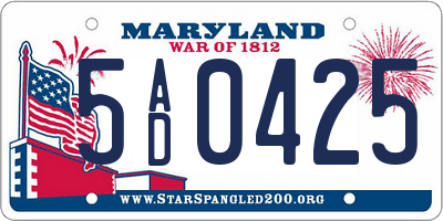 MD license plate 5AD0425