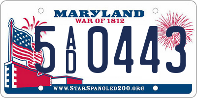 MD license plate 5AD0443
