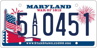 MD license plate 5AD0451