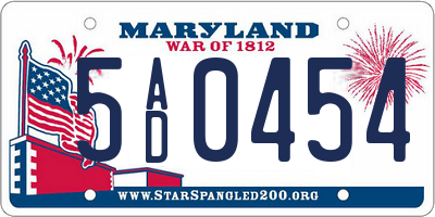 MD license plate 5AD0454
