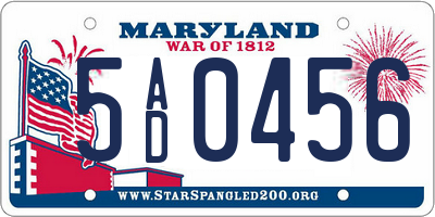 MD license plate 5AD0456