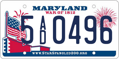 MD license plate 5AD0496