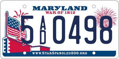 MD license plate 5AD0498