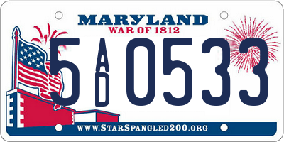 MD license plate 5AD0533