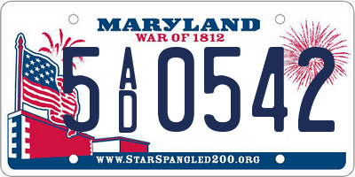 MD license plate 5AD0542